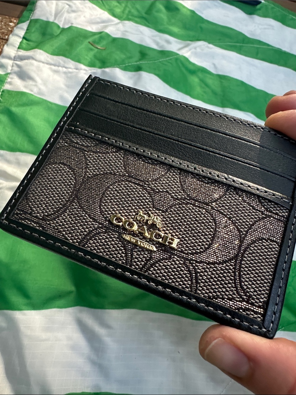 COACH cardholder gold metallic jacquard black